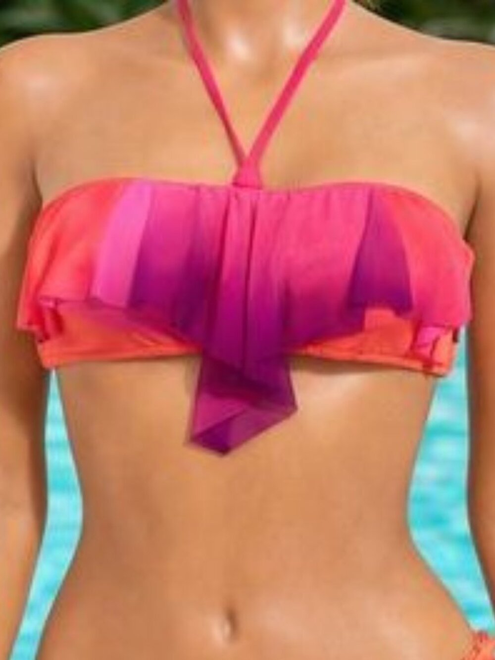 Raisins Ombre Flounce Mesh Festival Bandeau Bikini Top
